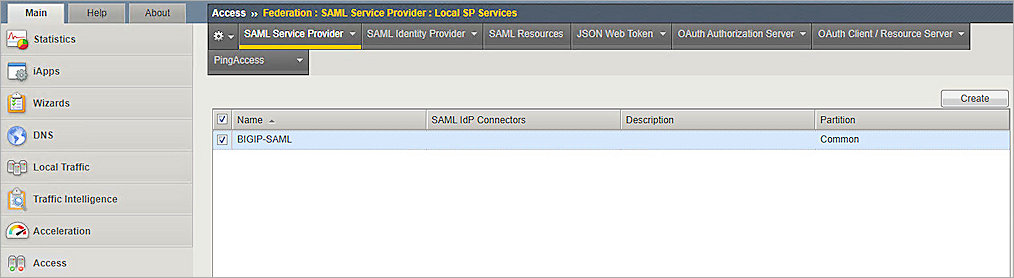 Screenshot of F5 Big-IP, Local SP Serivces List 1